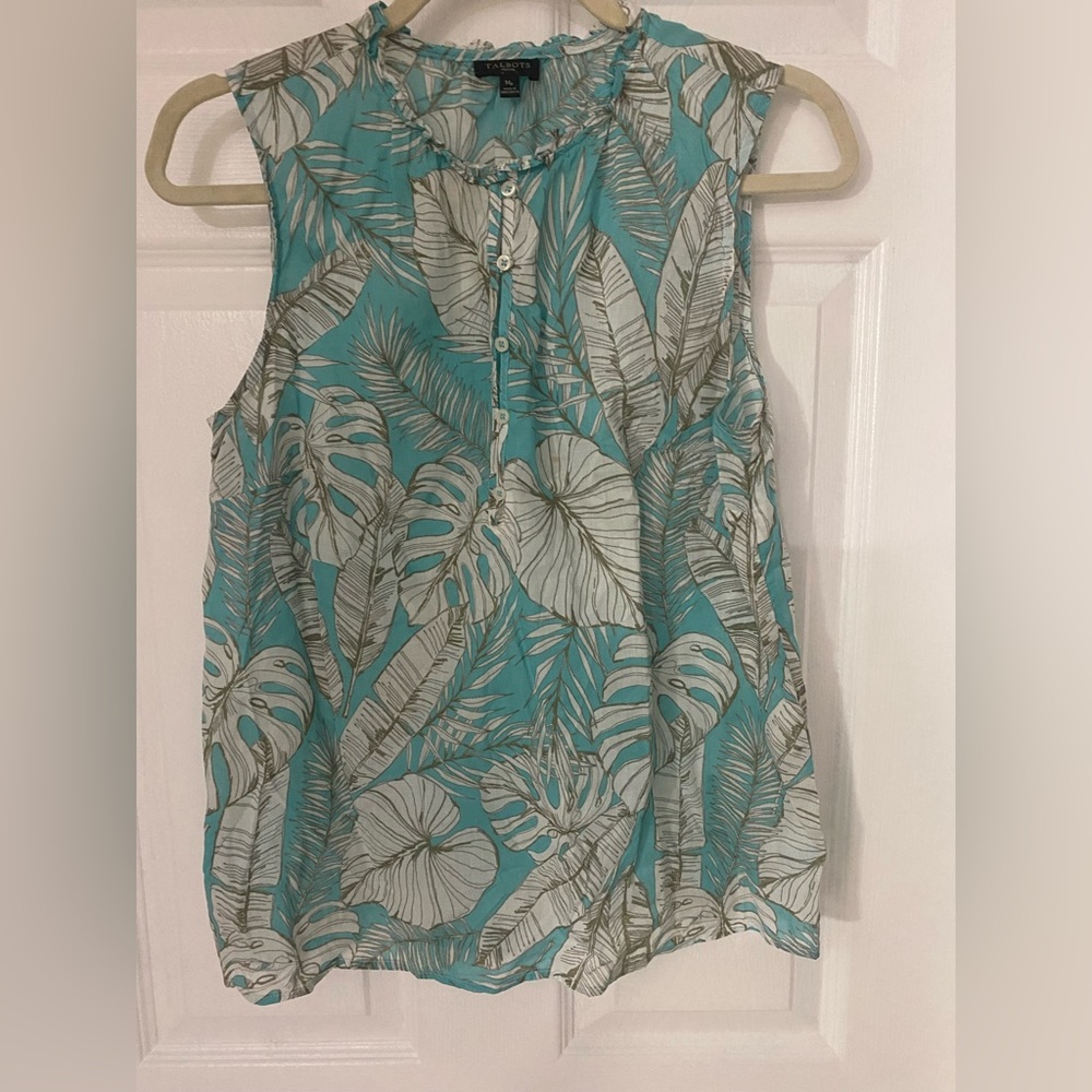 Talbots Women’s Tropical Leaf Print Sleeveless Top size MP